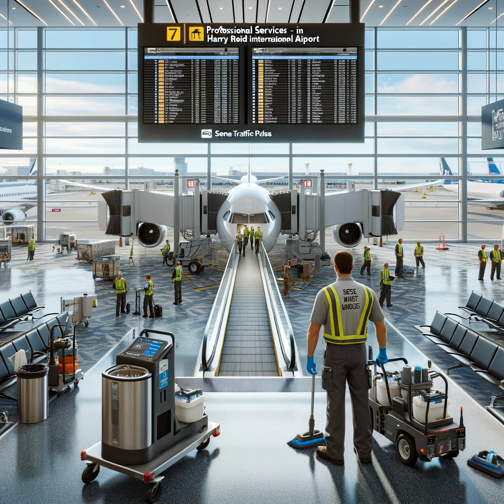 Professional services in jet bridge and ramp restroom custodial maintenance at the airport.